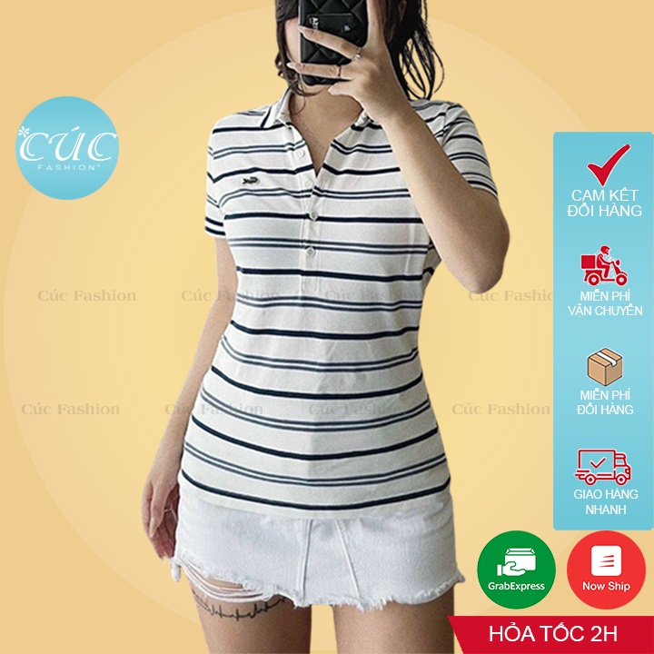 Áo polo nữ CÚC FASHION thun tay ngắn vải lacoste phông cotton thời trang công sở cổ đẹp đen trắng đi học kẻ cá sấu AP125