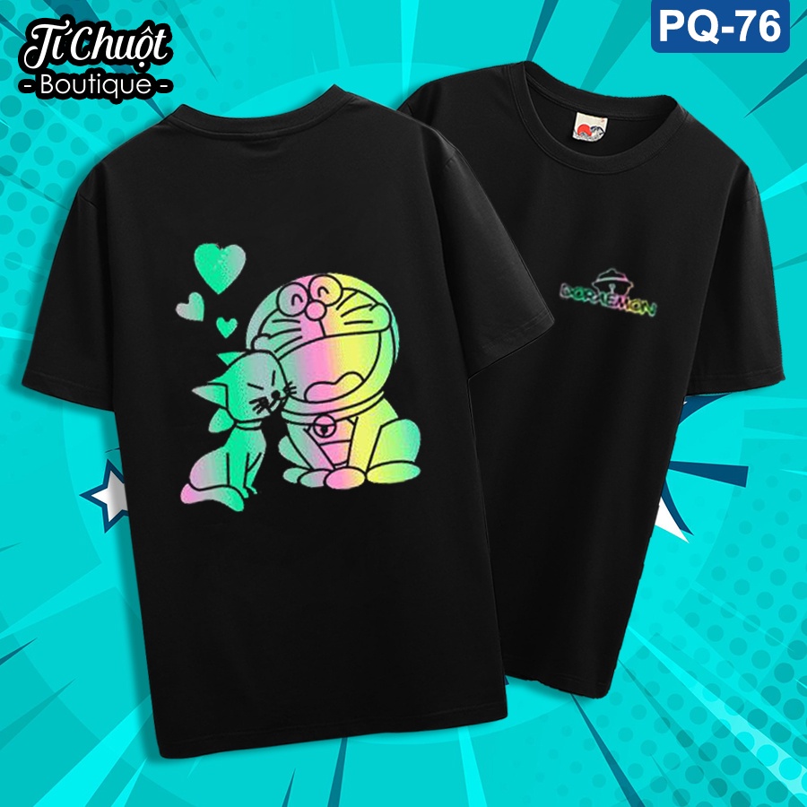 Áo thun phản quang DOREMON TIM, áo phông nam nữ Cotton 100% form rộng tay lỡ oversize - Tí Chuột Studio