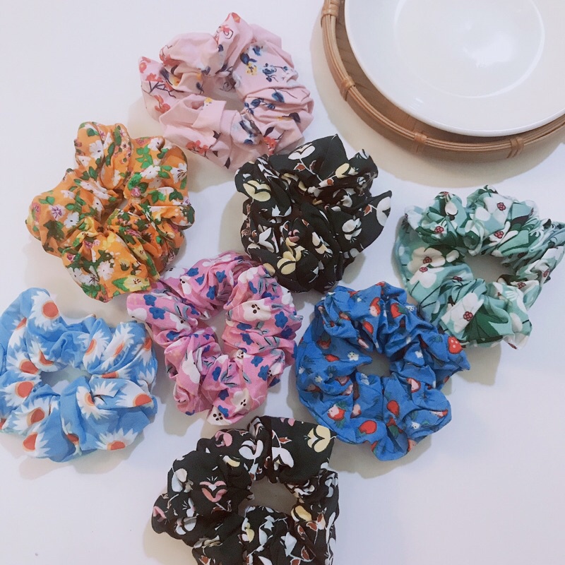 [ hình thật ] cột tóc vải scrunchies hot trend màu họa tiết