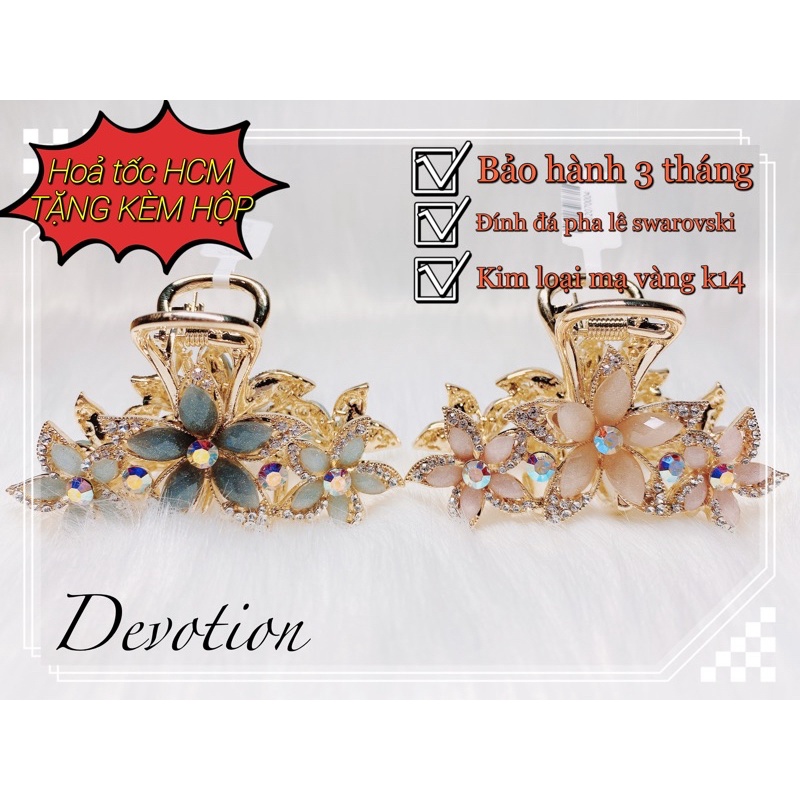 Kẹp càng cua 4 răng cỡ trung đính đá pha lê, mạ vàng cao cấp phong cách hàn quốc hoạ tiết hoa cực xinh