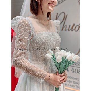 Váy cưới tùng mềm tay bồng
