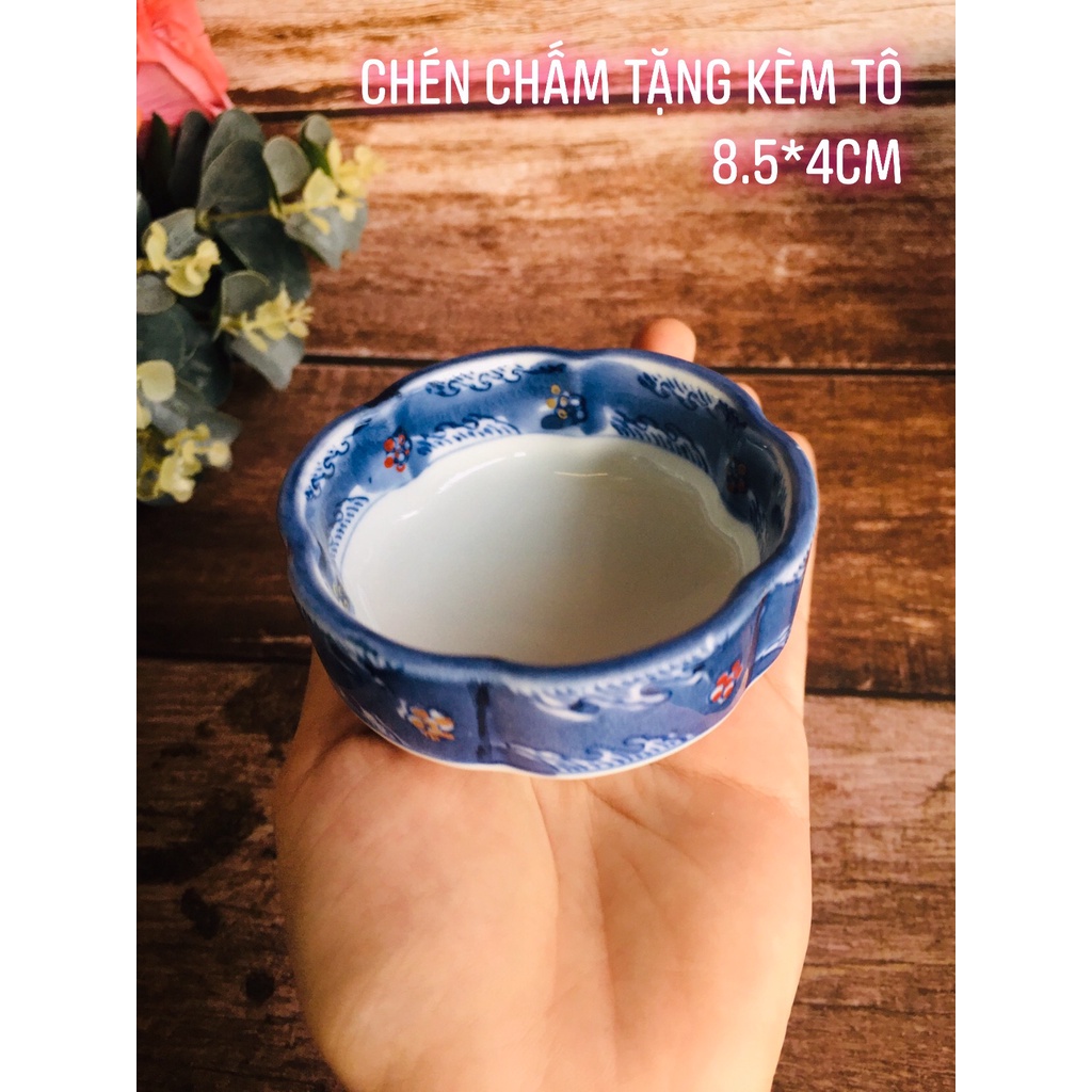 GỐM NHẬT - TÔ LAM VẼ HOA ĐẾ CAO VÀ ĐĨA DÂY NHO