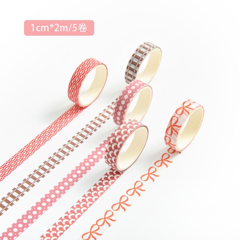 Set 5 Cuộn Washi Tape Băng Dính Trang Trí Sổ Bullet Journal