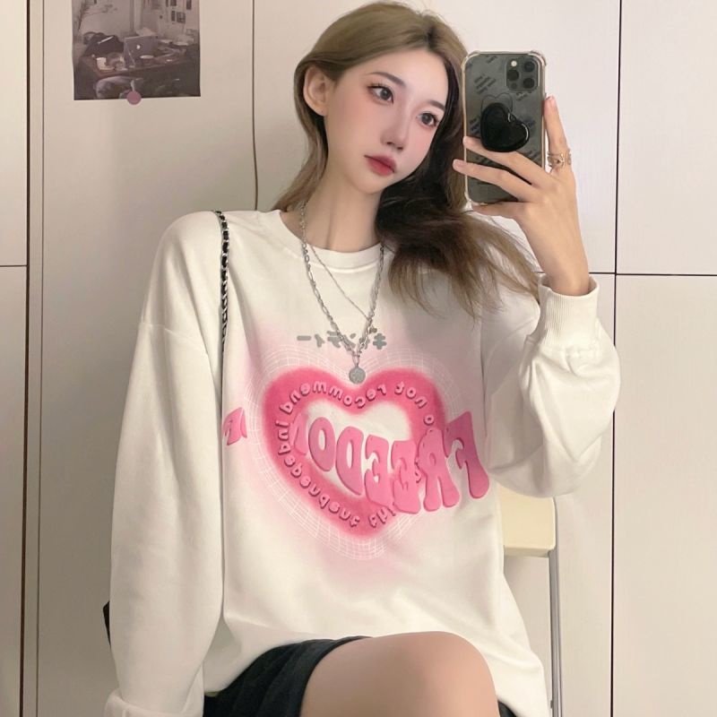 Jiashucheng Áo Sweatshirt Có Mũ Trùm Đầu Tay Dài In Chữ Feel Love Phong Cách Ngọt Ngào Thời Trang Mùa Thu Cho Nữ