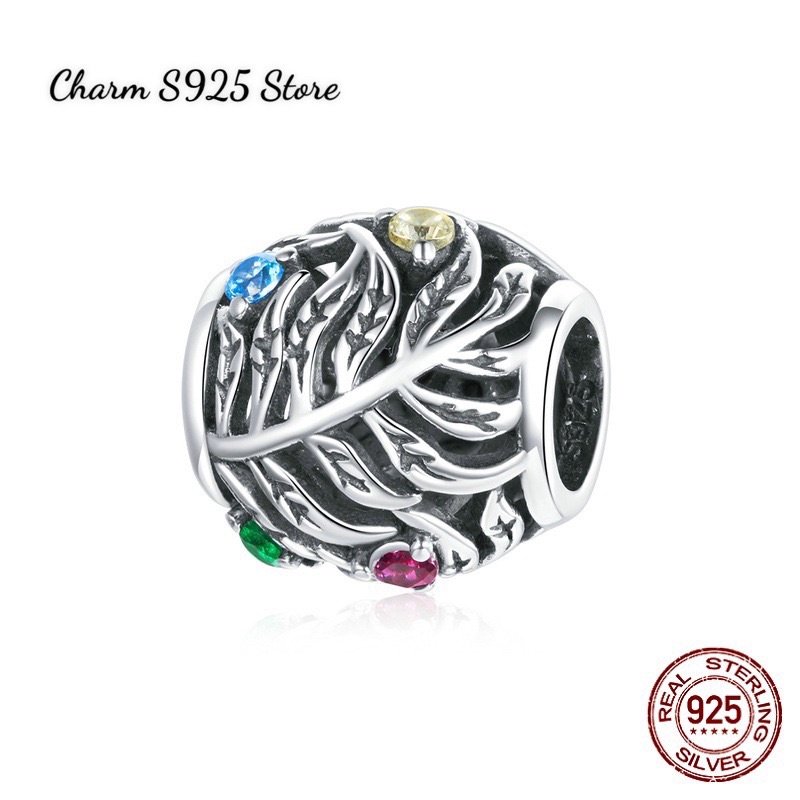 CHARM XỎ NGANG HOẠ TIẾT CÀNH LÁ ĐÍNH ĐÁ BẠC S925 HÀNG CHÍNH HÃNG CAO CẤP