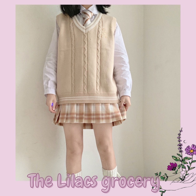 Áo Gile Len Màu Be Vàng Phong Cách JK style Nữ Sinh Nhật Bản | BigBuy360 - bigbuy360.vn