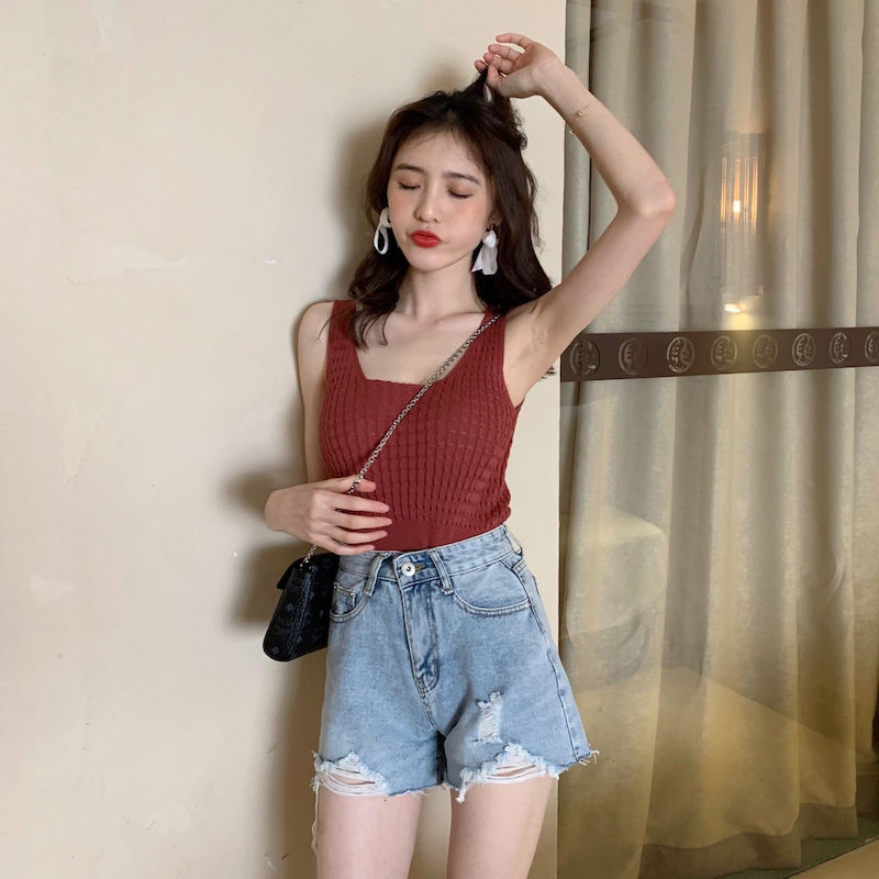 Áo Dệt Kim Hai Dây Dáng Ngắn 2022 Thời Trang Xuân Hè Hàng Mới Dành Cho Bạn Nữ