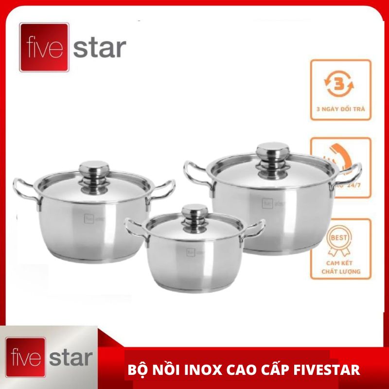 BỘ nồi inox thân cool nắp inox FIVESTAR 26/20/24cm HÀNG CHÍNH HÃNG BẢO HÀNH 5 NĂM