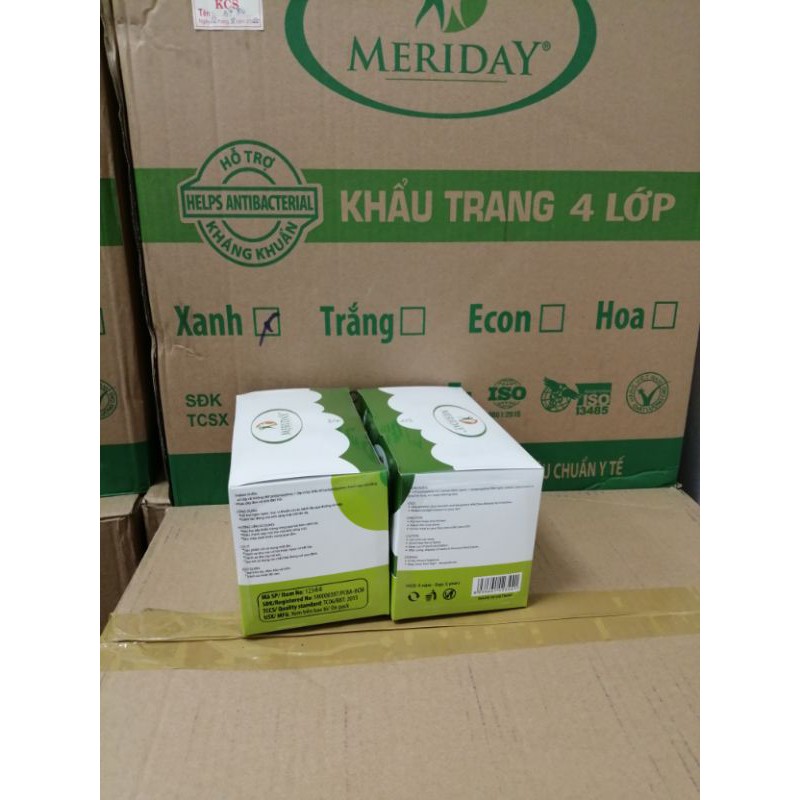2 hộp khẩu trang Meriday 4 lớp (công ty Bông Bạch Tuyết) màu xanh chất liệu chuẩn y tế