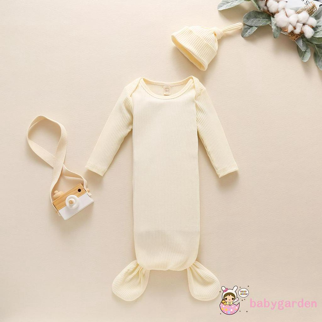 Túi Ngủ Tay Dài Màu Trơn + Nón Co Giãn Cho Bé 0-3 Tháng Tuổi