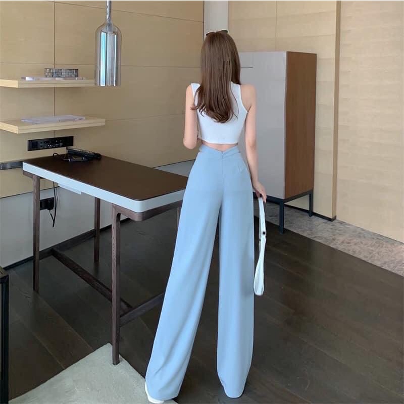 Quần culottes ZARA ống suông rộng khoét eo lưng cao màu đen, xanh