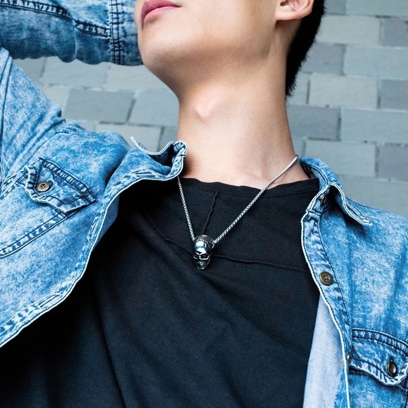 Vòng cổ kim loại mặt hình đầu lâu phong cách hip hop cổ điển thời trang dành cho nữ