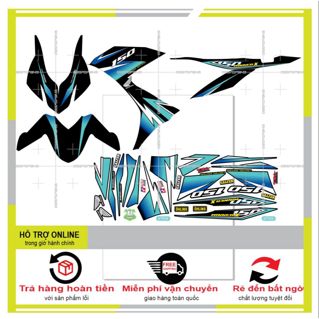 TEM XE WINNER X CHẾ XANH ĐEN -- SHIN DECAL 2