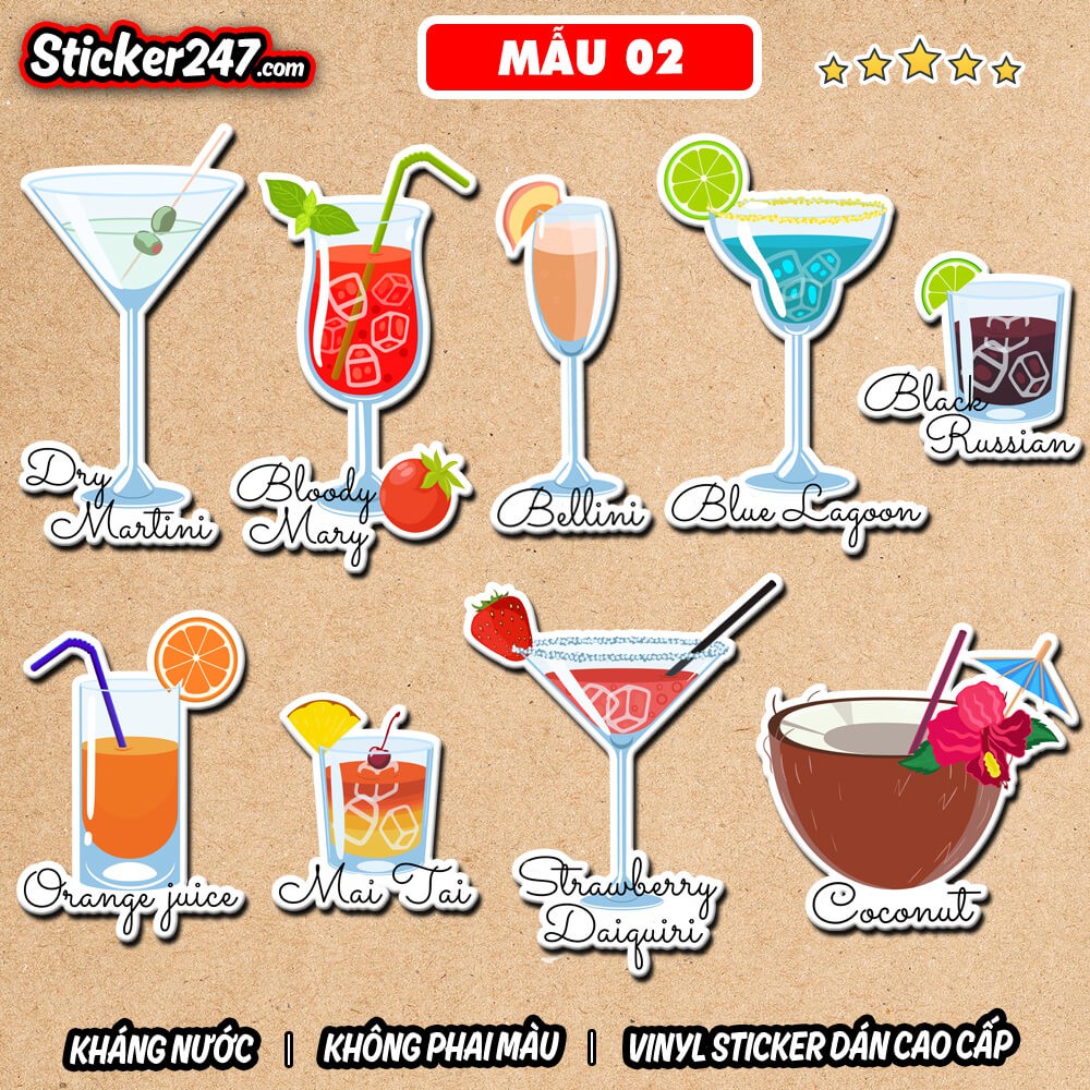 Sticker hình dán thức uống 𝑭𝒓𝒆𝒆𝒔𝒉𝒊𝒑 trang trí decor quán cà phê, quán bar, trà sữa, quán nước - Set 27 ly nước