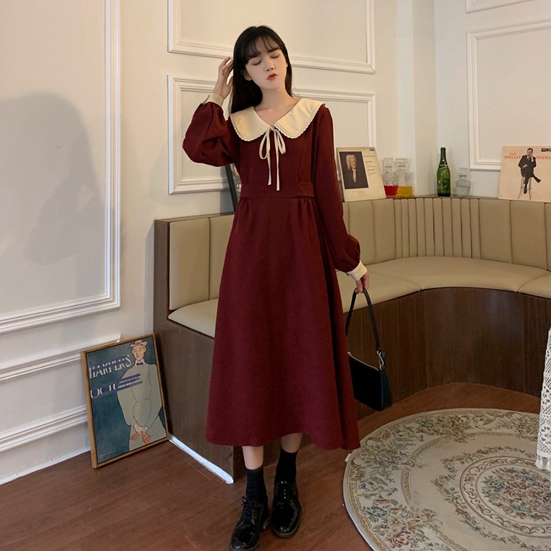 [ORDER] váy nhung cổ cánh sen 2 màu phong cách Hàn Quốc