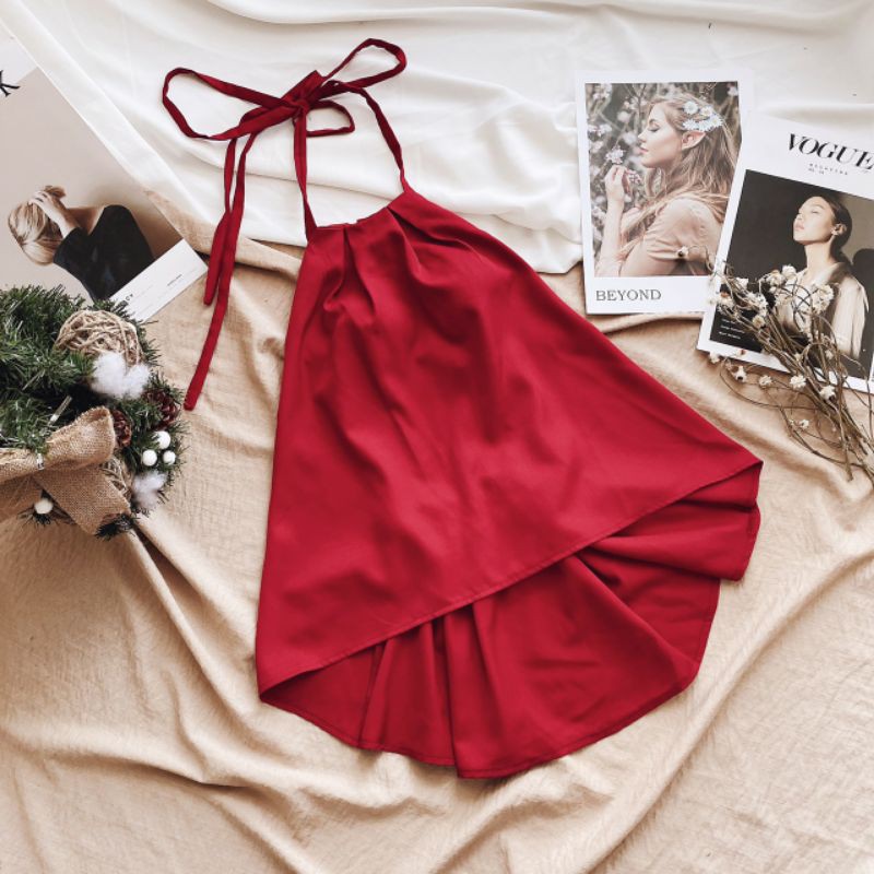 [Mã FASHIONGREEN hoàn 10% tối đa 50K xu đơn 300K] Áo yếm đỏ xoè cột dây hở lưng | BigBuy360 - bigbuy360.vn