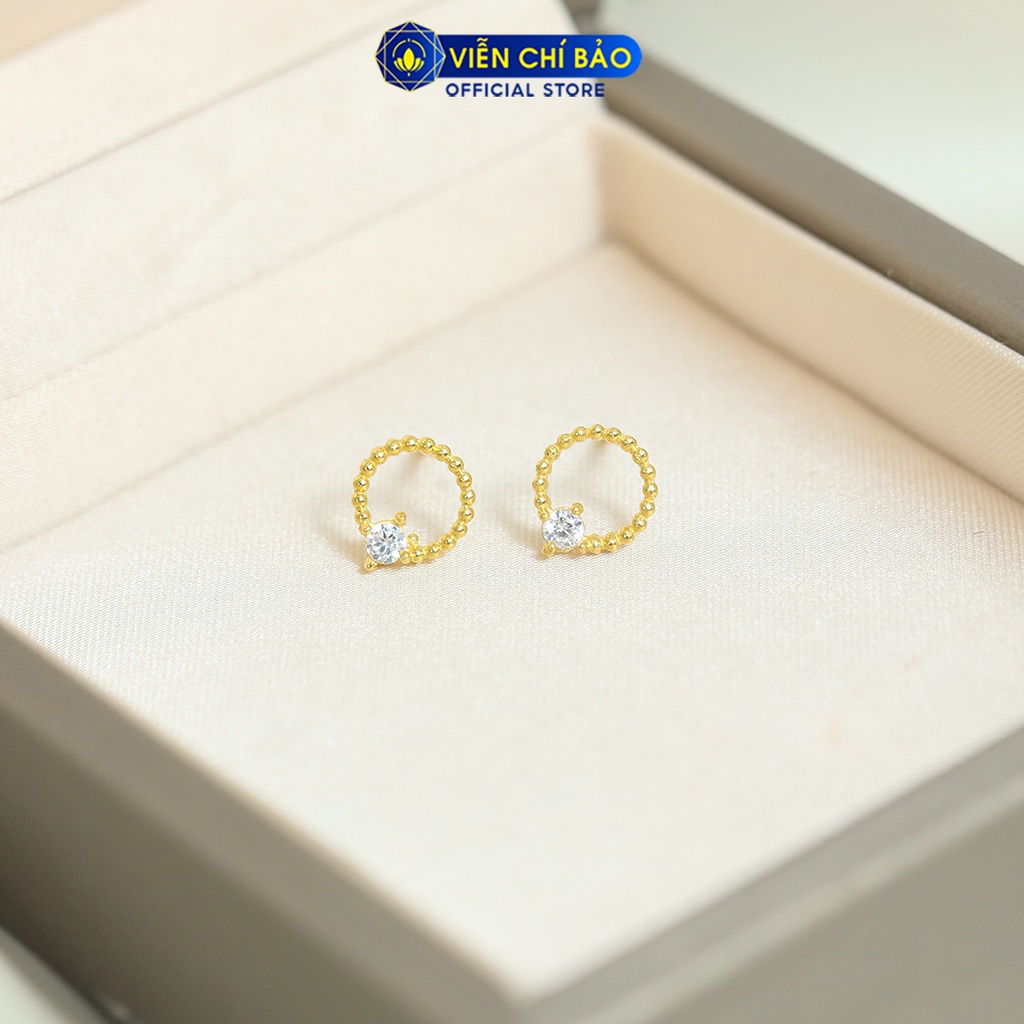 Khuyên tai vàng nữ hình tròn đính đá trắng vàng 10K thời trang phụ kiện trang sức nữ Viễn Chí Bảo B800033