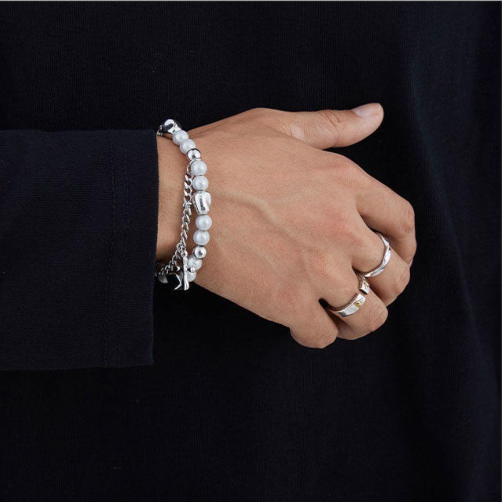 Vòng Tay Hai Lớp Bằng Thép Titan Mặt Thánh Giá Phong Cách Vintage Dành Cho Nam Nữ