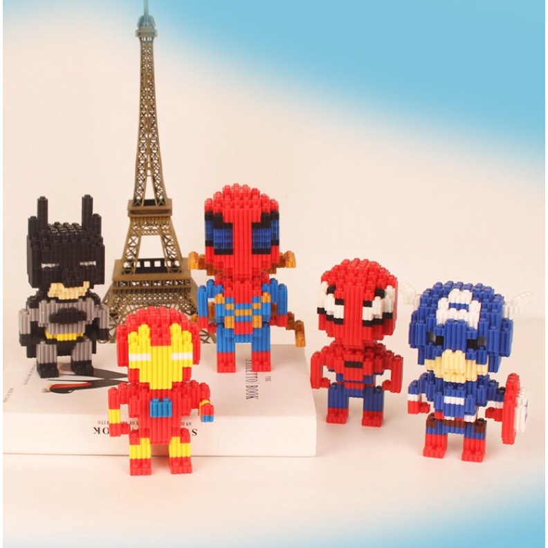 Sẵn Lego tự lắp ráp mô hình biệt đội siêu anh hùng Caption American Iron Man Bat man Spider man Hulk Thonas