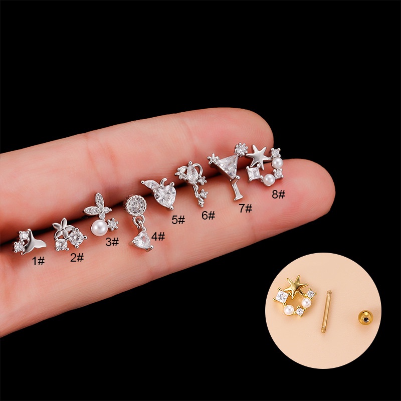 1 Khuyên Tai Dạng Đinh Ốc Hai Đầu Bằng Thép Không Gỉ Cho Helix Pinna 20Gauge Mermaid Tail Star
