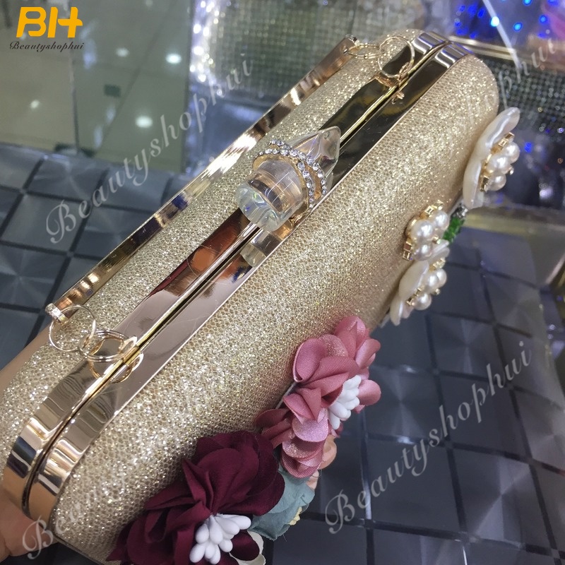 Ví Cầm Tay Ba Chiều Bằng Vải Satin Đính Hoa Ngọc Trai Kim Cương Ba Chiều Mới Dành Cho Bạn Nữ Dự Tiệc Tối