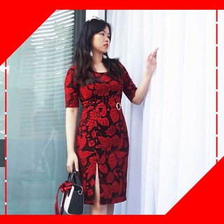 Đầm trung niên LALI dáng ôm body tay lỡ, váy trung niên ôm body tay lửng