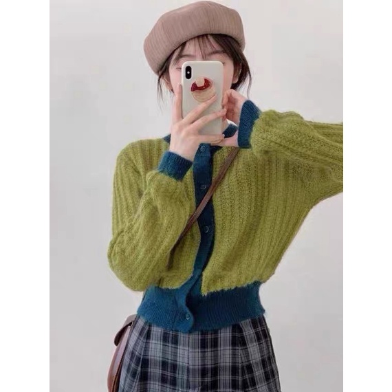 Áo cardigan len xanh lá thời trang thu đông nữ