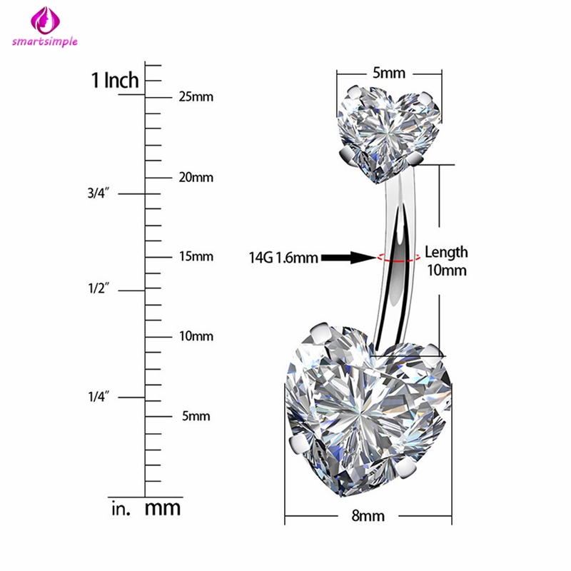 Khuyên rốn mặt đính kim cương giả hình trái tim cá tính cho nữ