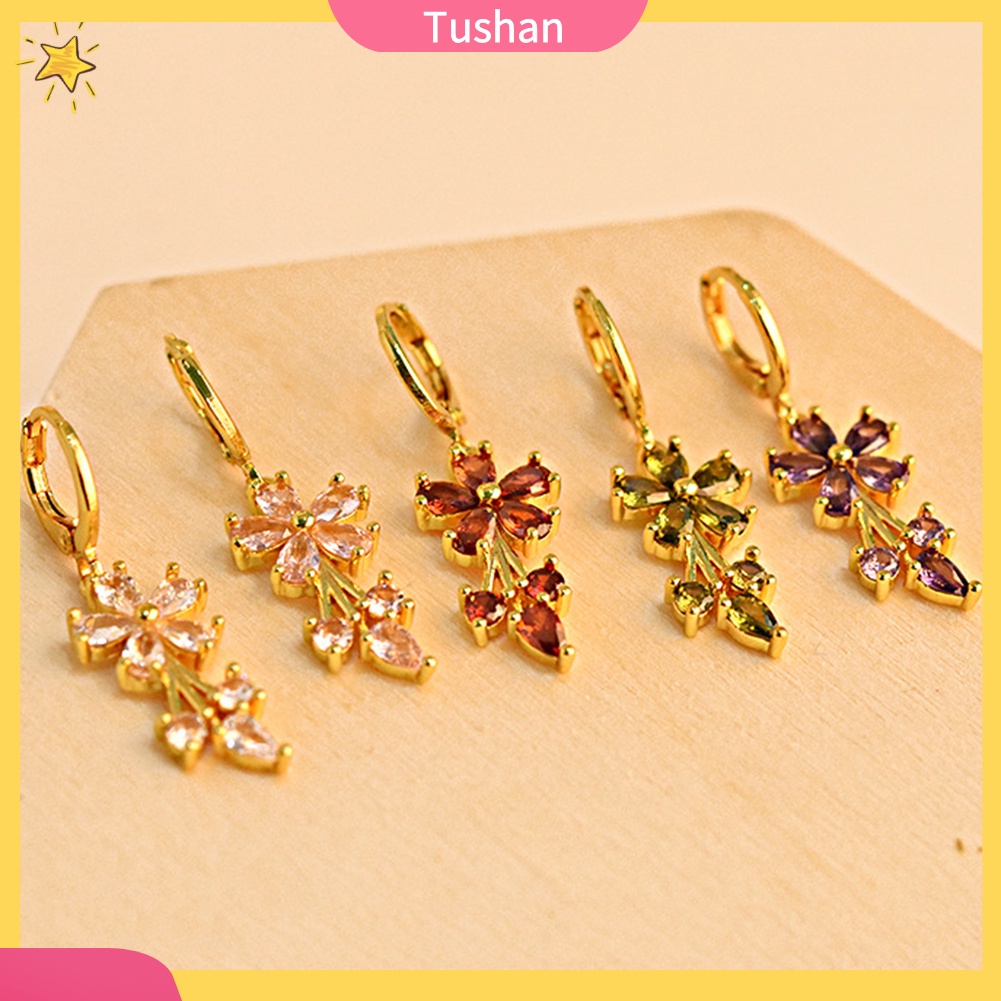 Khuyên tai hình hoa đính đá zirconia thanh lịch cho nữ