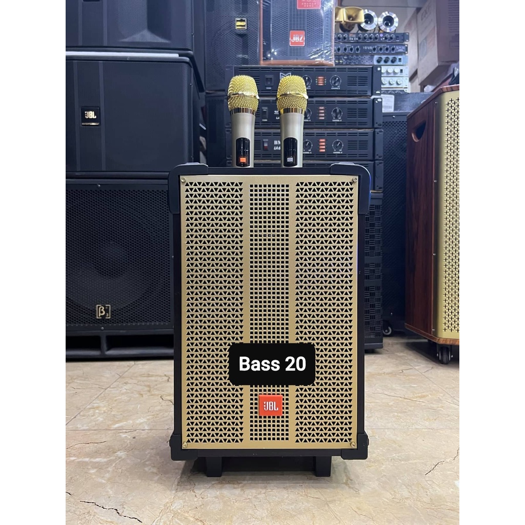 Loa kéo Karaoke Bluetooth V08: Bass 20, Có 2 Micro không dây đi kèm
