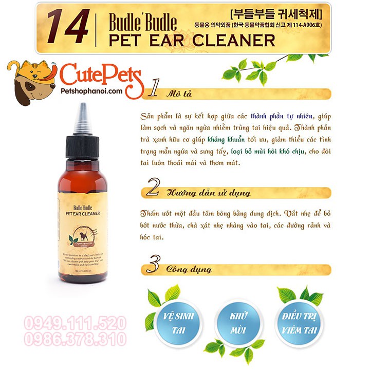 Dung dịch vệ sinh tai cho chó Budle Budle Pet Ear Cleaner 120ml - CutePets