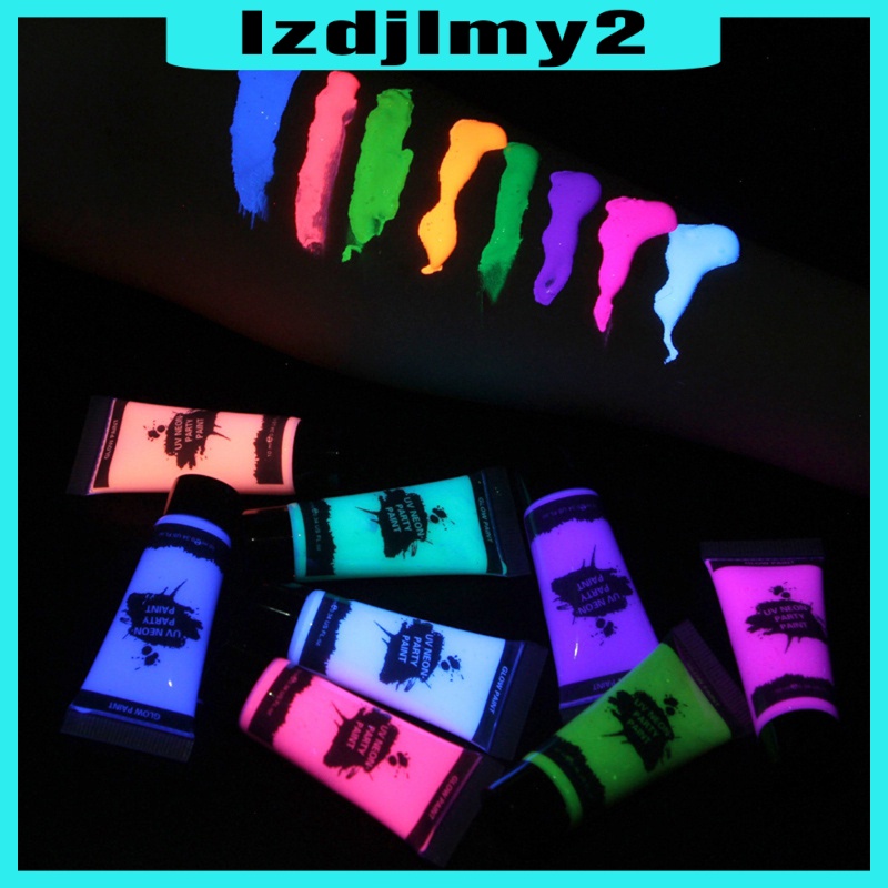Bộ 8 tuýp sơn màu nền cơ thể và khuôn mặt UV neon phản quang phát sáng trong bóng tối 10ml ROMANFUL