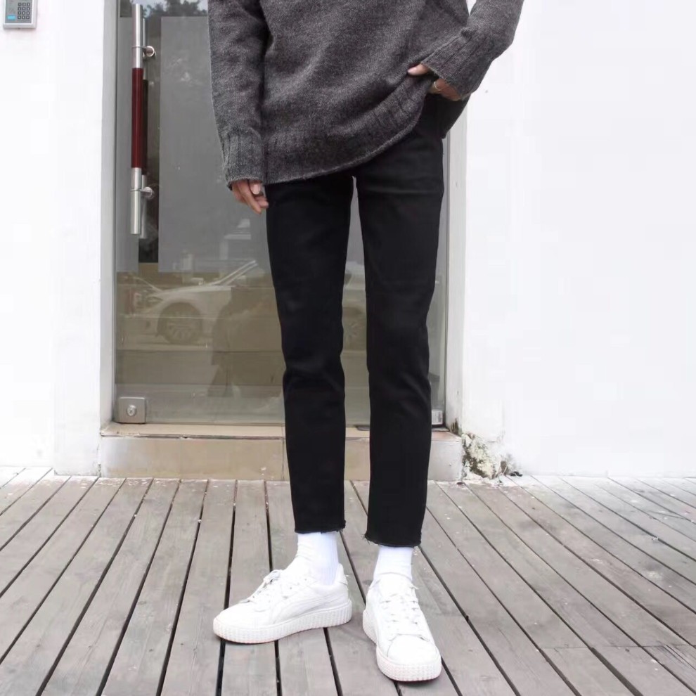 [Không Phai Màu+Co Giãn]Quần Jean Nam Đen Trơn Dáng Ôm Màu Đen Hàn Quốc Hot 2021 (J01)