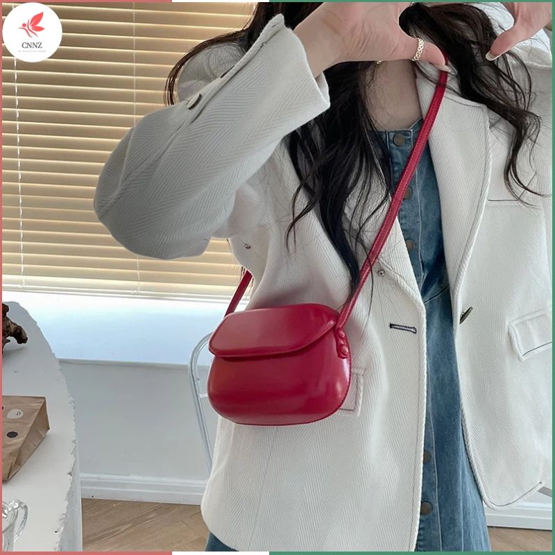Cnyz Túi Yên Ngựa Đeo Vai mini Đựng Điện Thoại Đa Năng Màu Đỏ Phong Cách vintage Cho Nữ [Hàng Có Sẵn]
