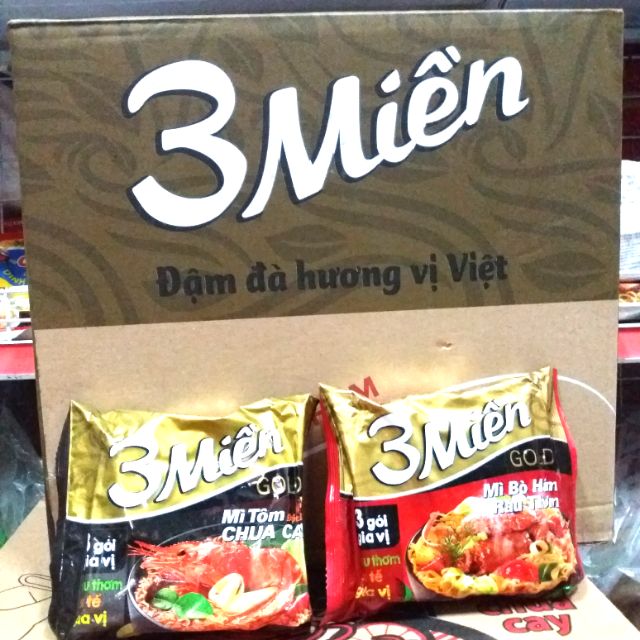 Mì 3 Miền Tôm chua cay & Bò hầm rau thơm 75gx30 gói