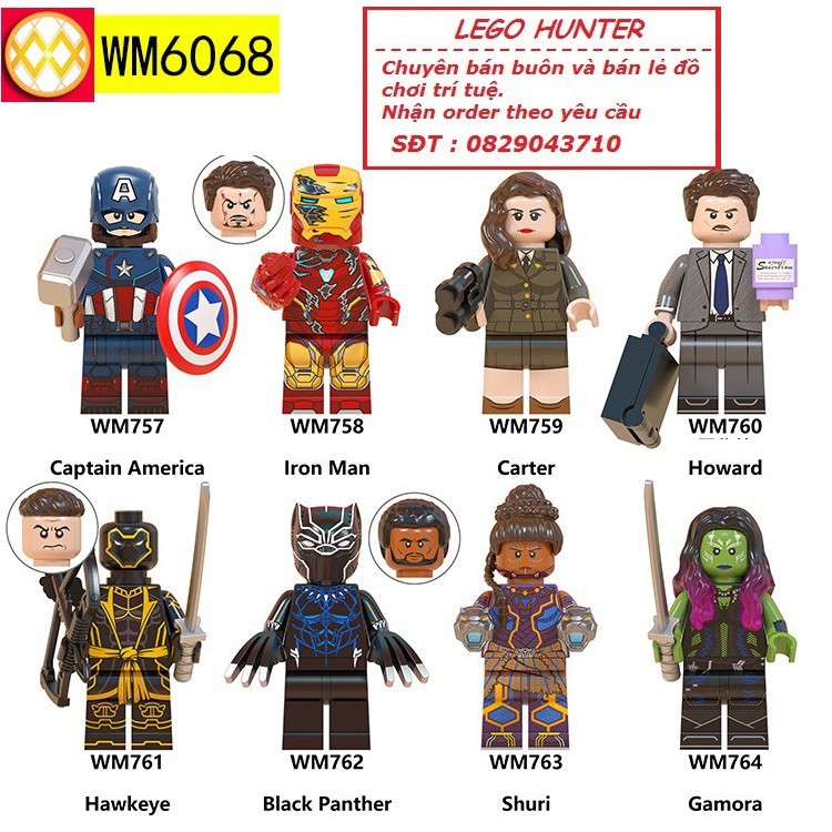 Xếp hình Marvel Superheroes End Game các nhân vật Ironman Thor Captain America Howark Stark Black Panther Shuri WM 6068