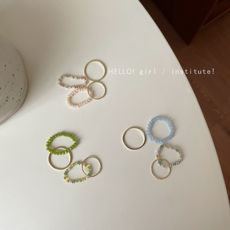 Set 4 nhẫn nữ AY bằng hợp kim mạ vàng/ dạng chuỗi hạt xinh xắn