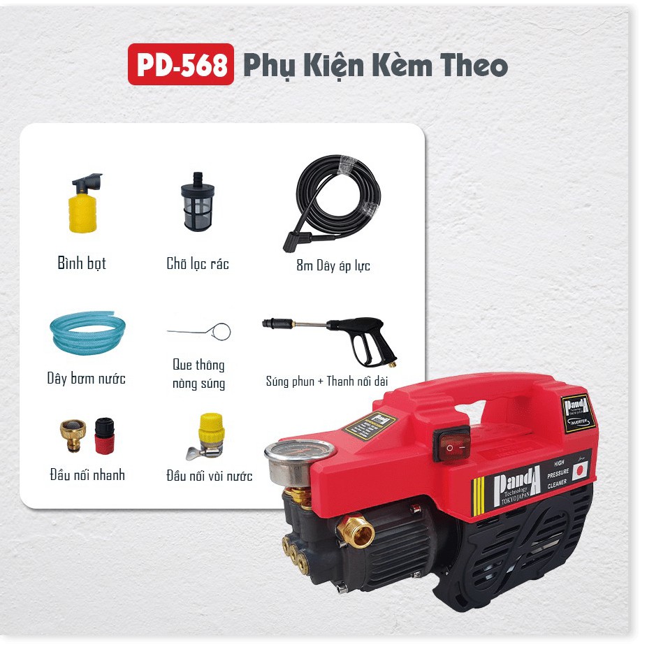 Máy Rửa Xe, Máy Phun Cao Áp Panda PD-568 2000W, Dùng cho gia đình, công nghệ Nhật Bản