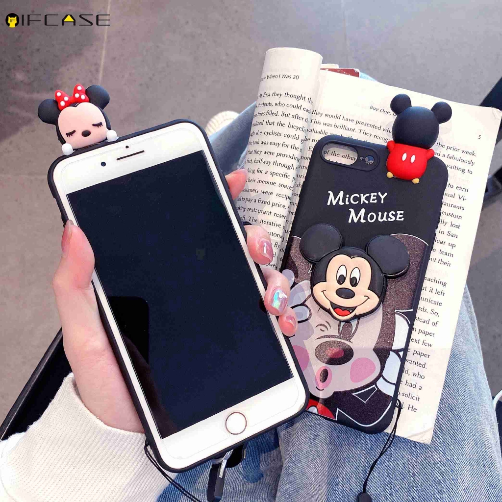 Ốp Điện Thoại TPU Mềm Có Chân Đứng Và Dây Treo Hoạt Hình Mickey Minnie Cho iPhone 11 Pro Max XS Max XR X 7 8 6 6s Plus