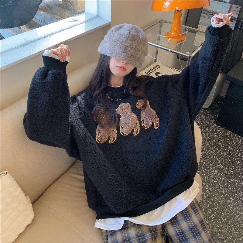Áo sweater tay dài dáng rộng phong cách thời trang hàn quốc