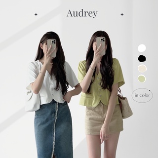 A551 áo vest cổ v dáng lửng ngắn tay audrey