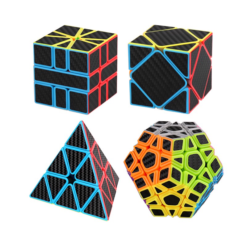 Hộp 4 Khối Rubik Biến Thể MoYu Meilong Pyraminx Skewb Megaminx Square-1 Carbon Fiber WCA