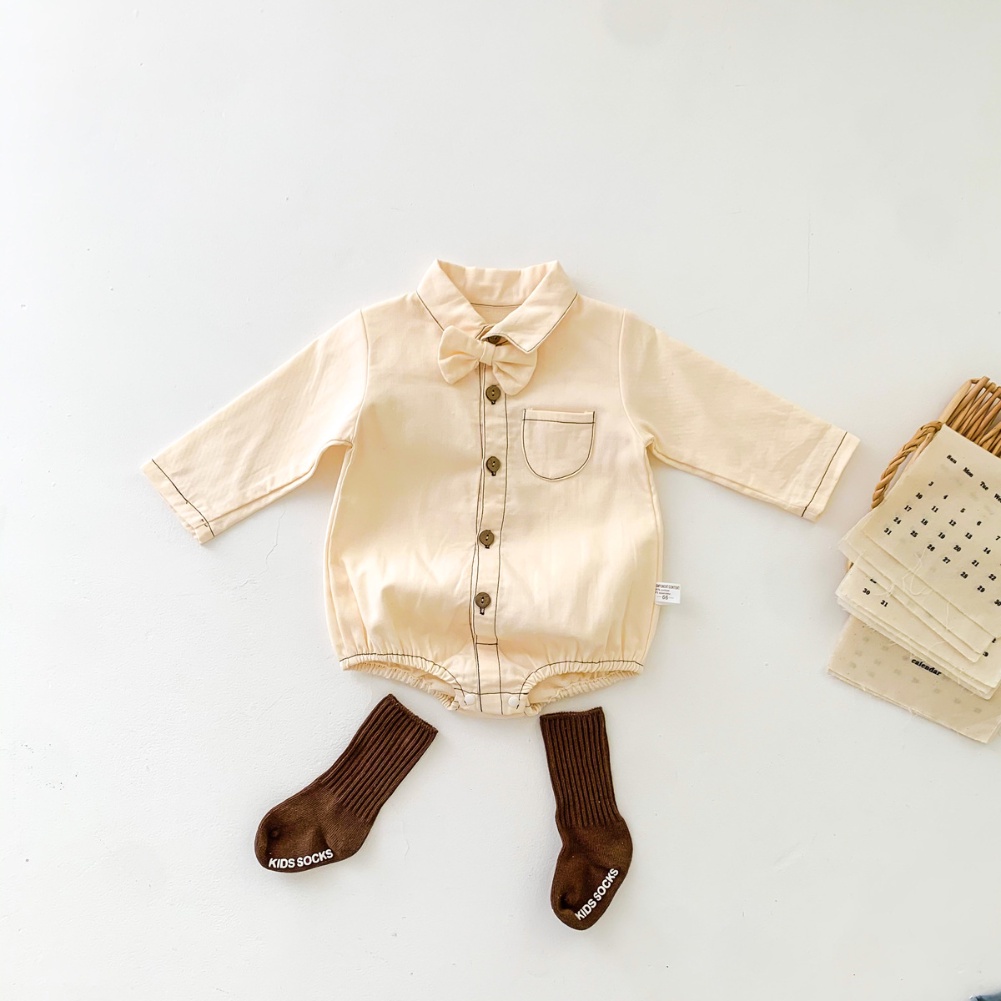 Bộ áo liền quần dài tay + nơ + quần dài thời trang mùa thu cho bé trai