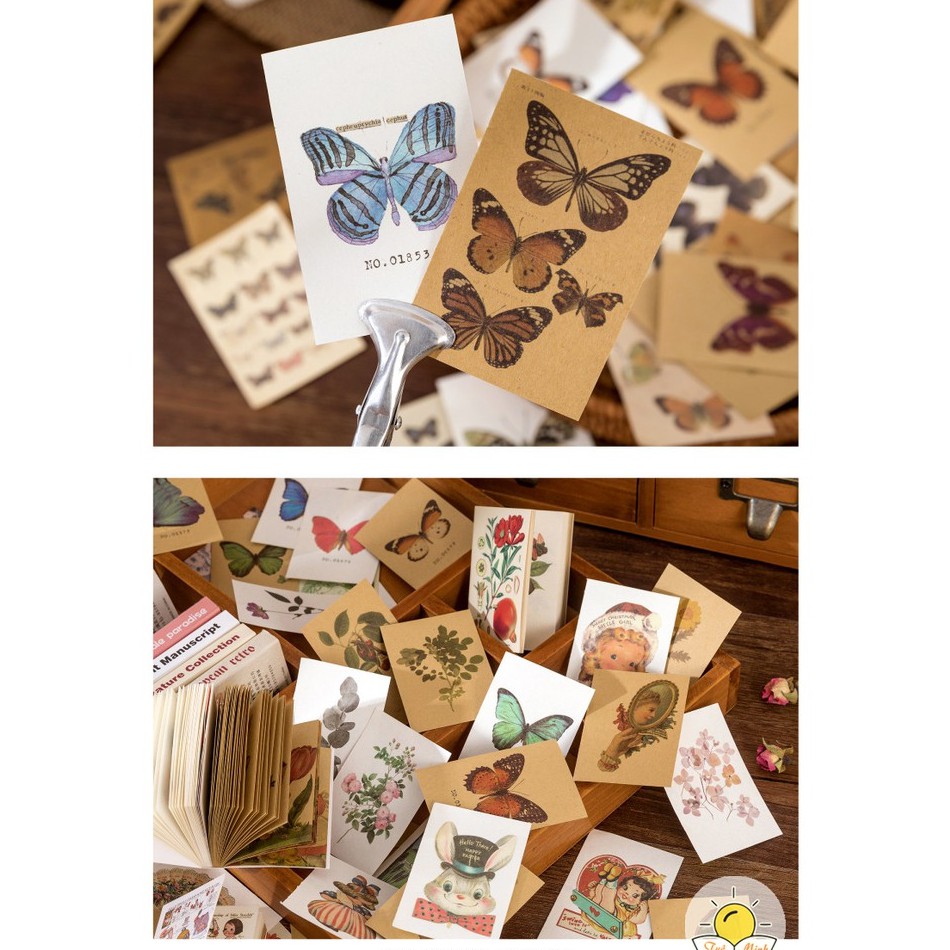 Quyển 80-100 tờ tranh vintage trang trí bullet journal VPPTUEMINH, tập ảnh vẽ Châu Âu dán sổ tay