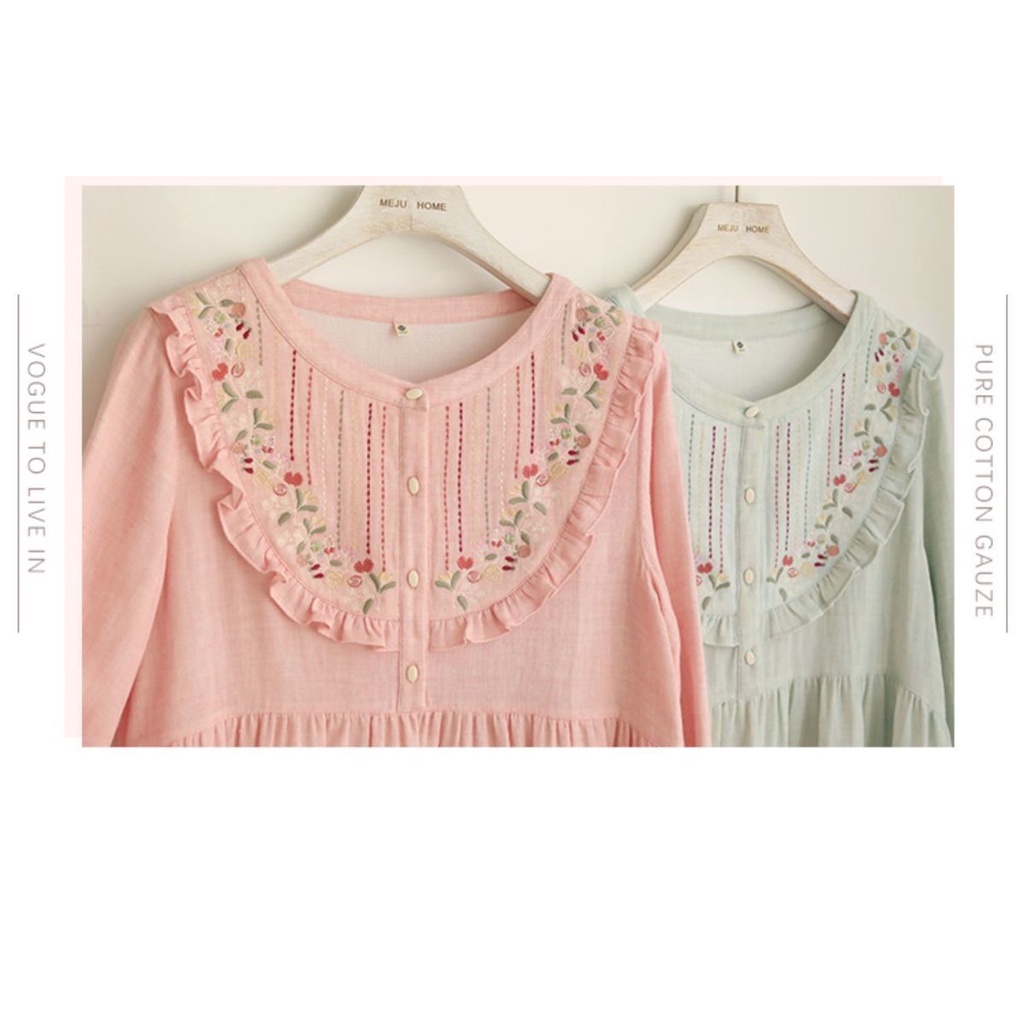 [Order-Có ảnh thật] Bộ đồ ngủ nữ mặc nhà hoạ tiết thêu tay chất xô muslin cao cấp | BigBuy360 - bigbuy360.vn