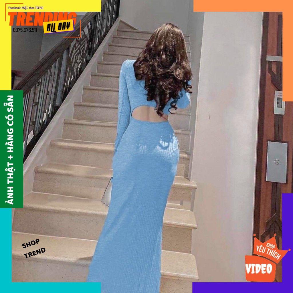 [MÃ GIẢM GIÁ 10K + FREESHIP] Váy body tiểu thư khoét lưng sang chảnh. Váy body dài tay khoét lưng gọi cảm. Full màu