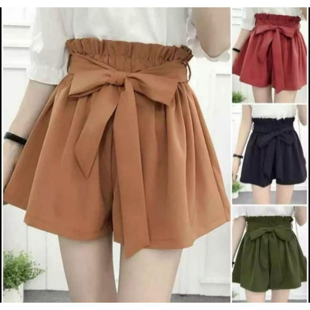 Quần đùi nữ quần giả váy lưng thun cột nơ xinh xắn mịn màng thoáng mát thời trang(Size từ 35-75kg)