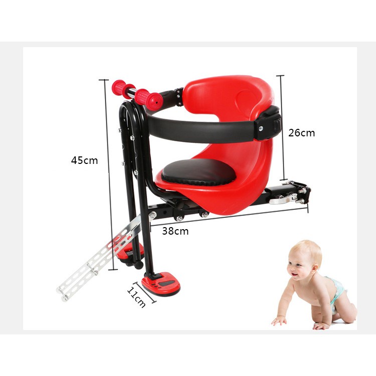 Ghế ngồi trước xe đạp, ghế ngồi xe đạp cho bé có tay cầm và đai an toàn, dành cho xe đạp và xe đạp điện.