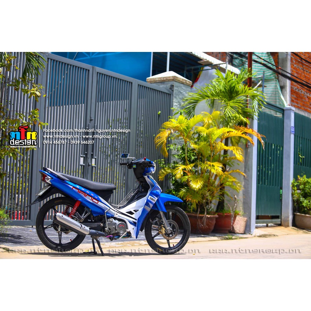 Tem /decal Rời Dán Xe Sirius Mẫu Spark Nano Sọc Xanh Trắng Đen Cực Đẹp, Hàng 3 Lớp Chất Lượng Cao