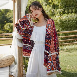 Áo Khoác Cardigan Dáng Rộng In Họa Tiết Thổ Cẩm Xinh Xắn Cho Nữ